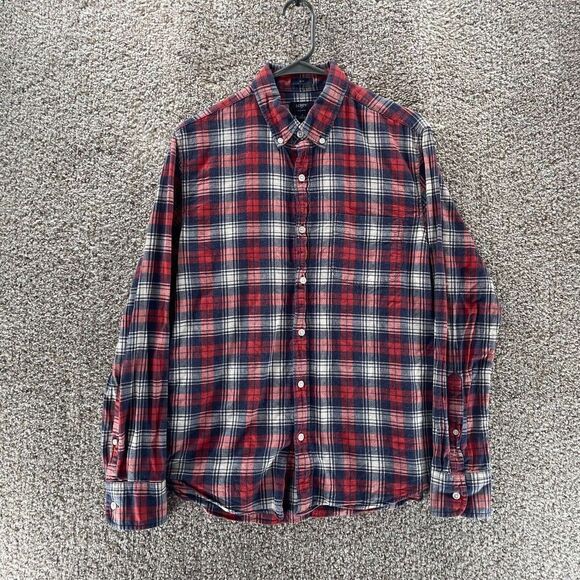 J Crew Shirt Adult Medium Red Blue Plaid Slim Fit Button Up Preppy Casual Cotton - Picture 1 of 11